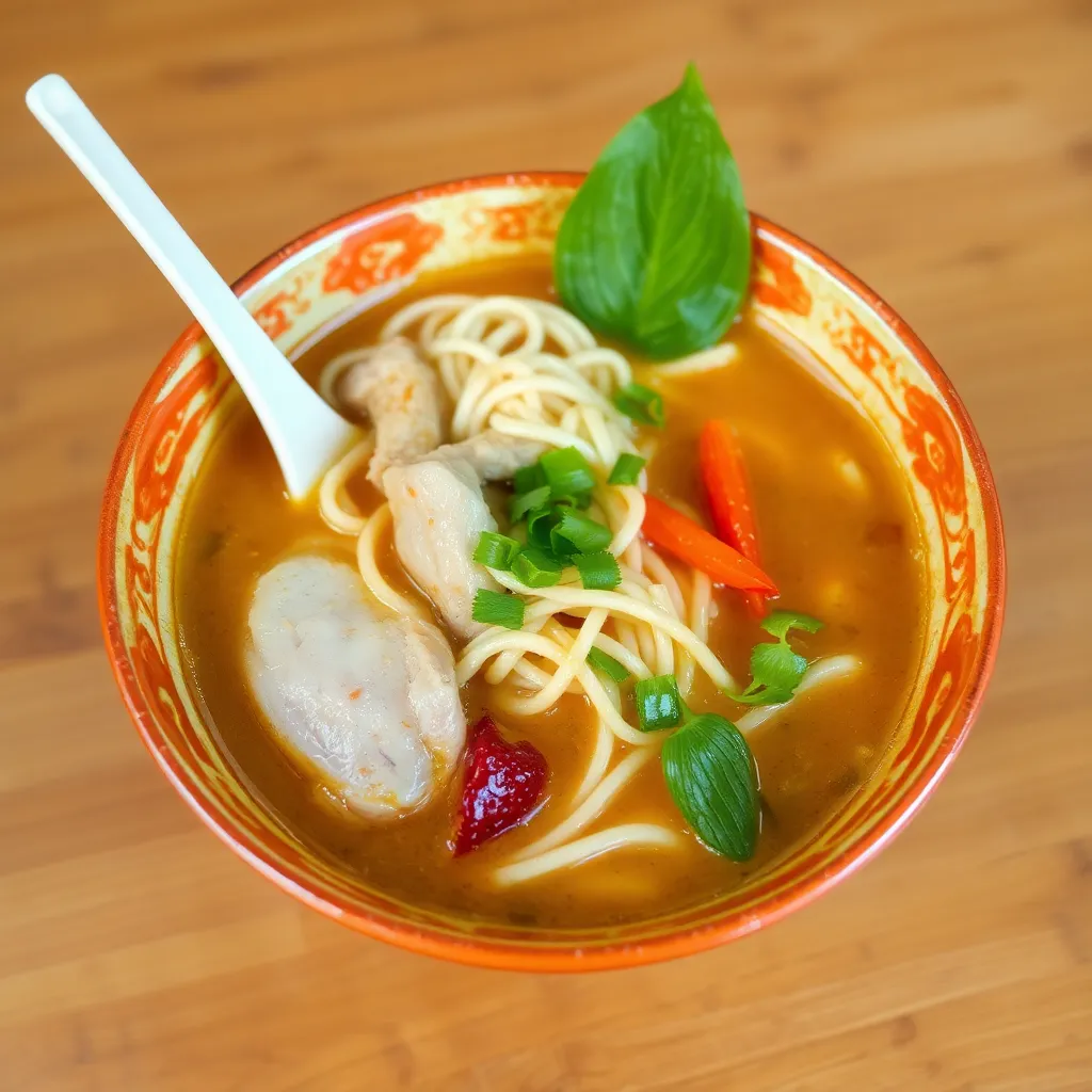 Bowl of Mie Kuah Ayam with chicken broth and noodles