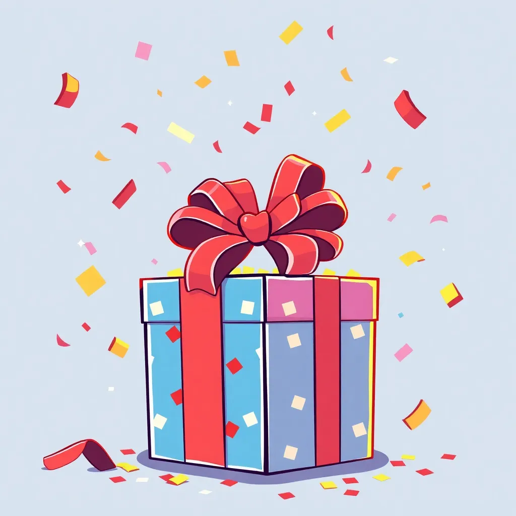 Illustration of a gift box with confetti representing loyalty rewards