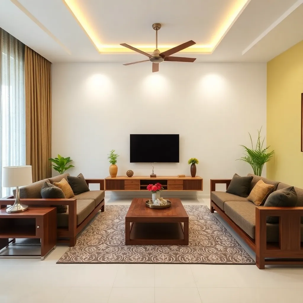 Modern living room interior with custom wooden furniture designed by Narayandas Chandandas Vaishnav