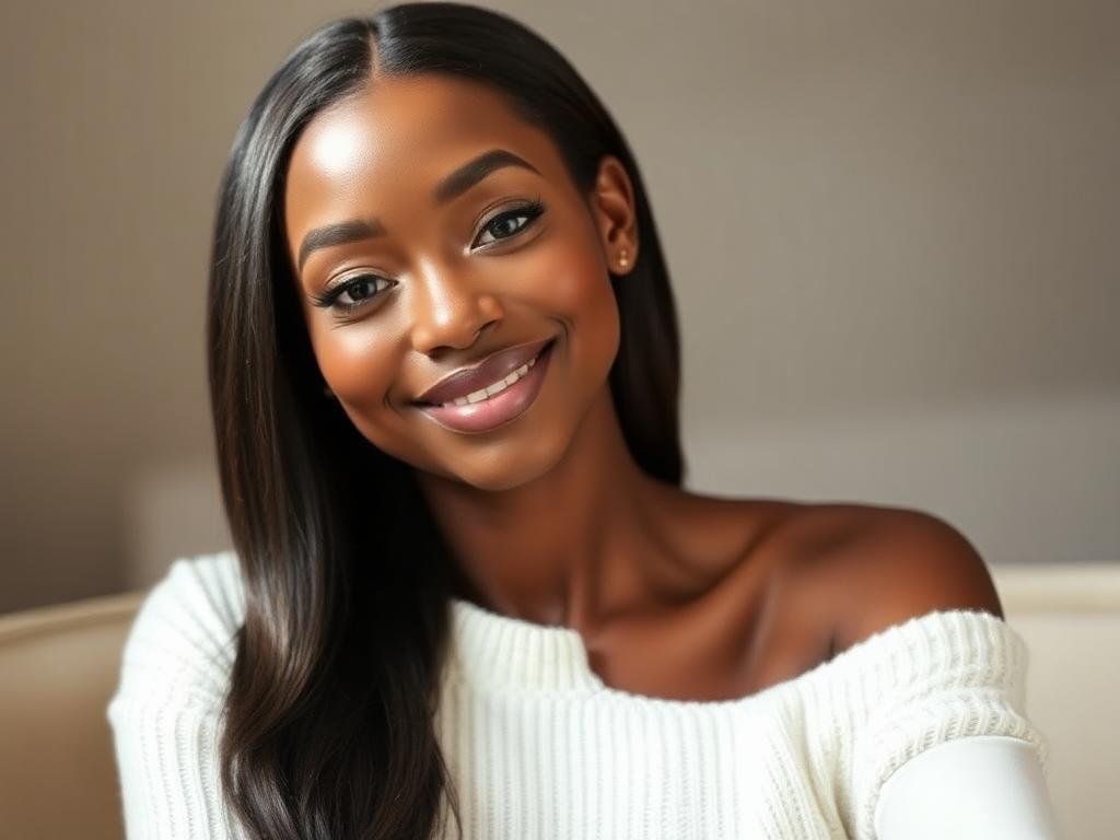 Black woman wearing Off The Shoulder White Cashmere Sweater