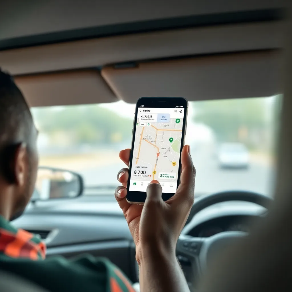A Nigerian passenger tracking their ride in real-time on a smartphone app