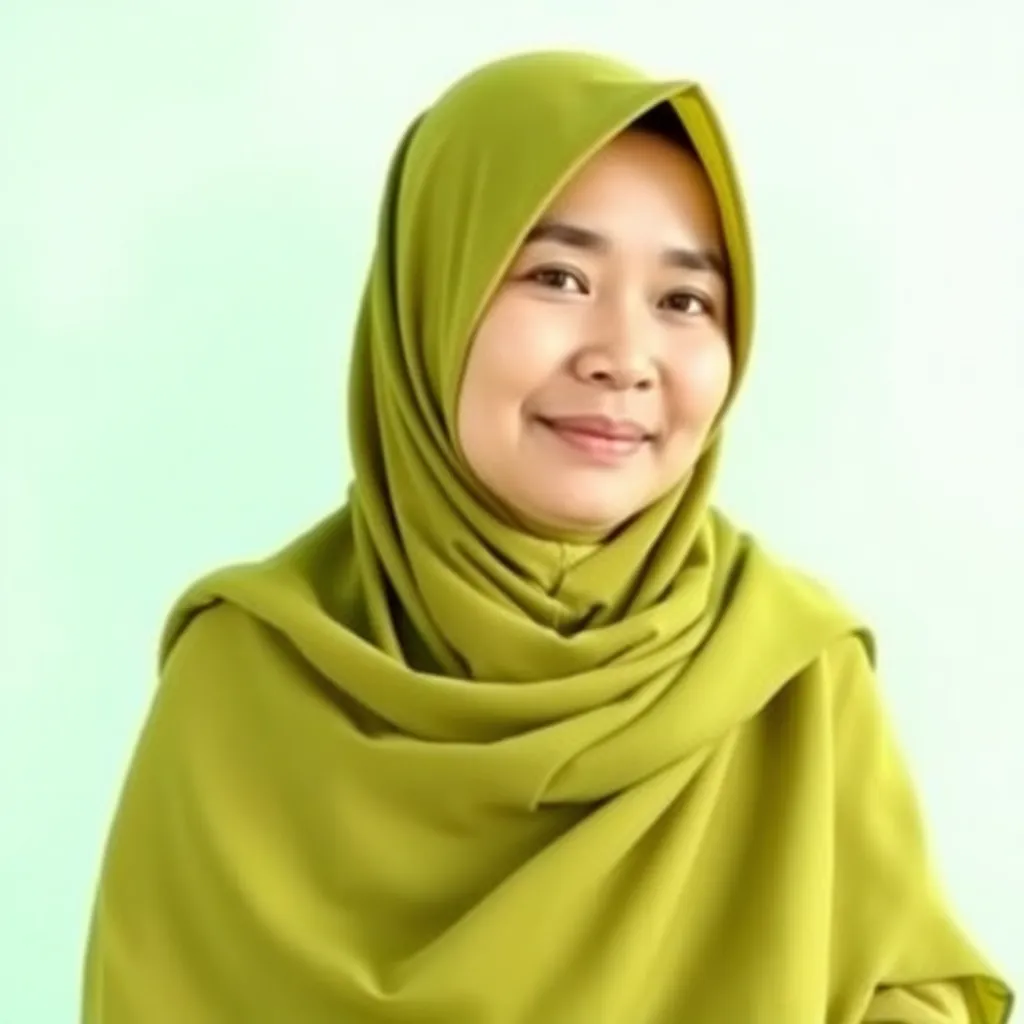 Foto ibu Sari, seorang ibu dengan senyum hangat mengenakan hijab hijau muda