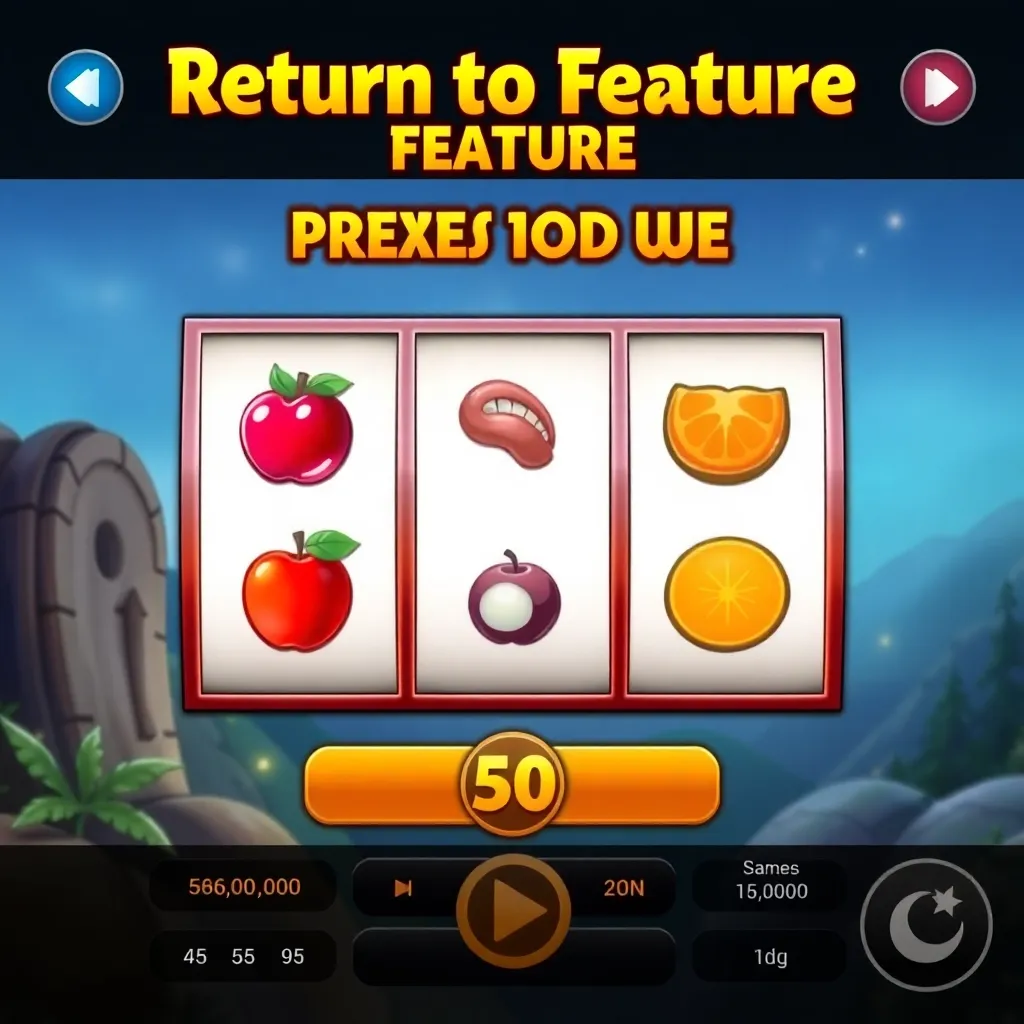 Return to the Feature slot game screen showing reels with fruit and bonus symbols, medium variance slot by Habanero