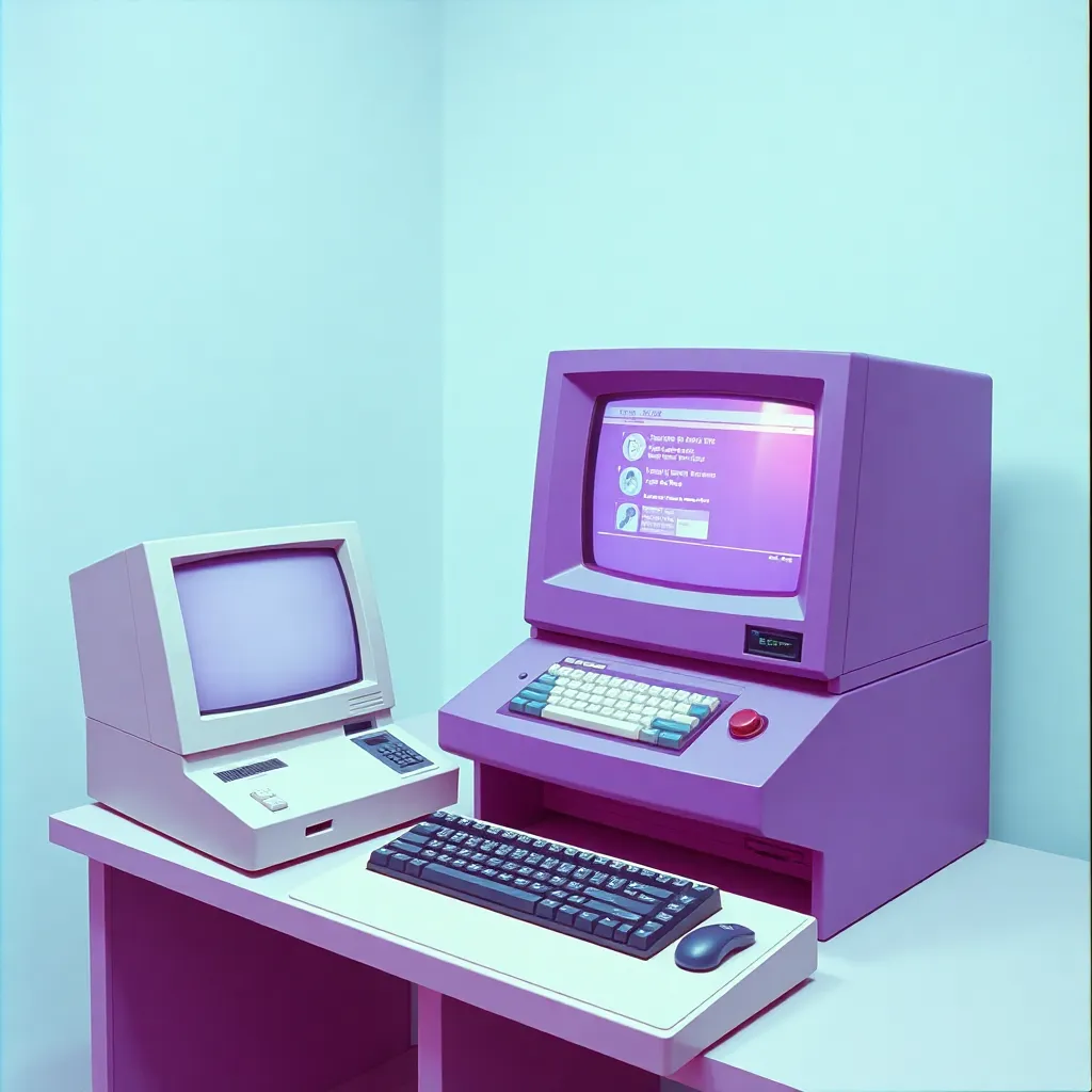 Early computer banking system used by BPI in the 1960s with purple theme