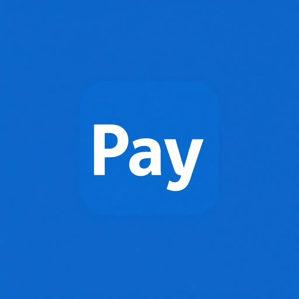 Logo payment icon with blue background and white text Pay