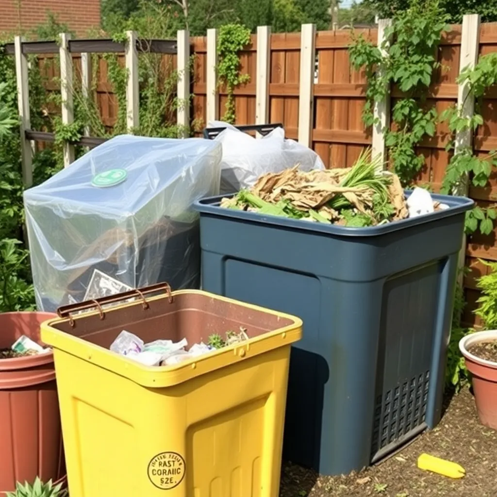 Composting bins and organic waste processing in community garden