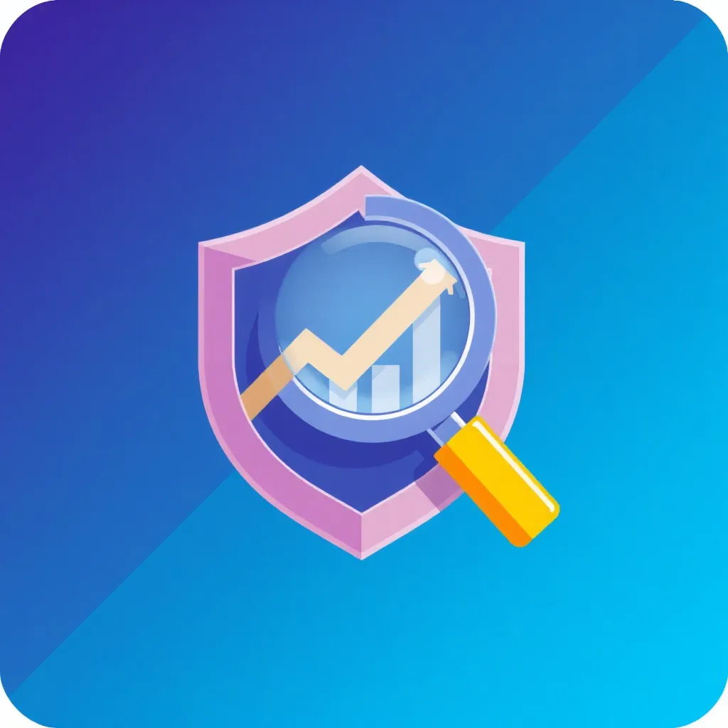 Icon representing ongoing optimization with graph and magnifying glass