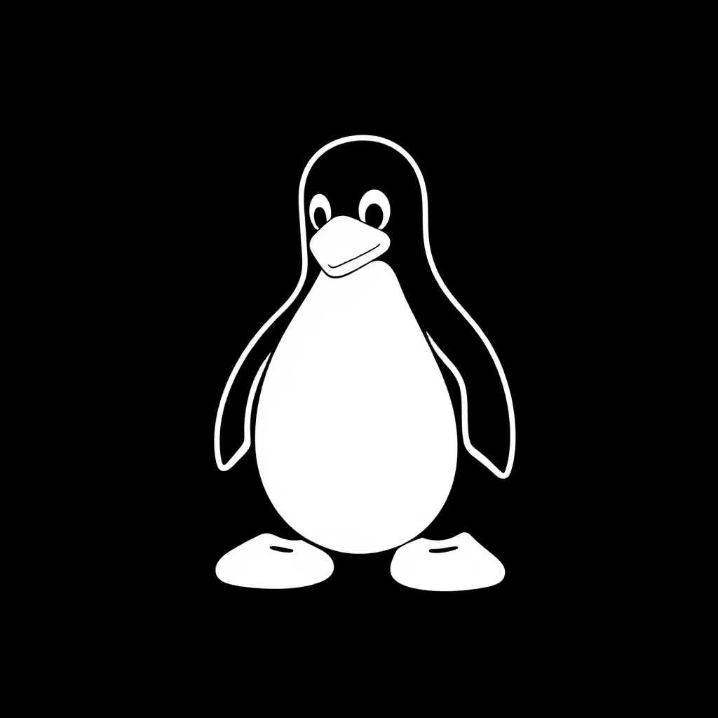 Linux penguin logo white on black background
