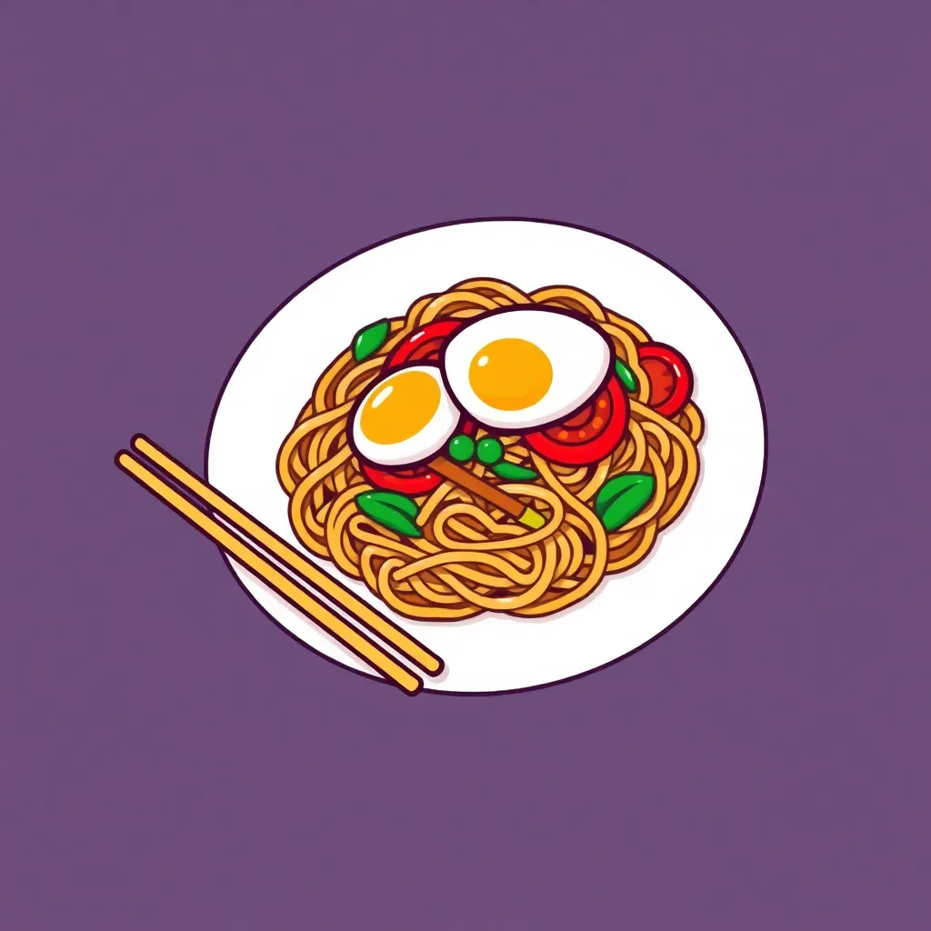 Icon showing a plate of fried noodles with vegetables and egg