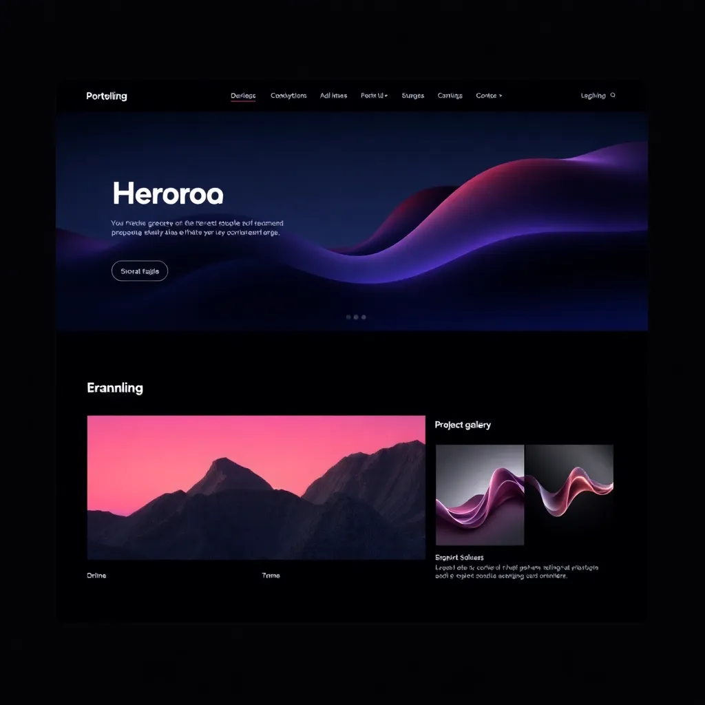 Screenshot of a portfolio website with dark theme and smooth scrolling, featuring a hero section and project gallery