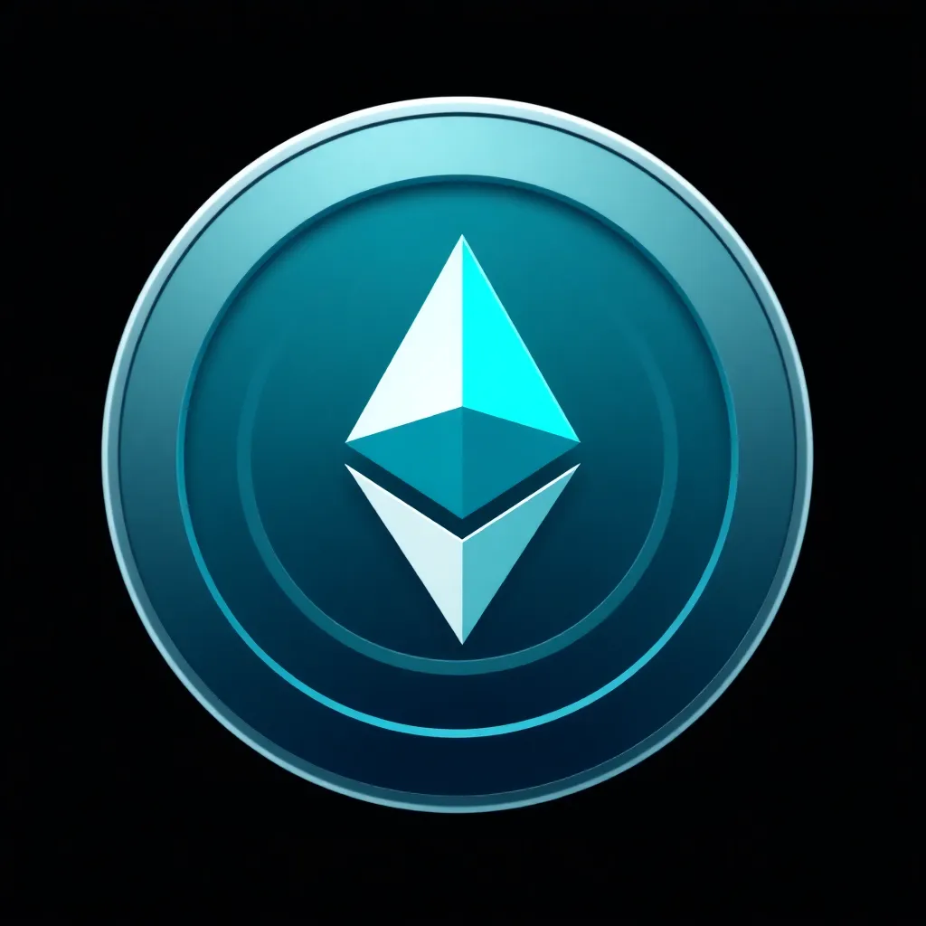 Ethereum coin icon in turquoise and white colors