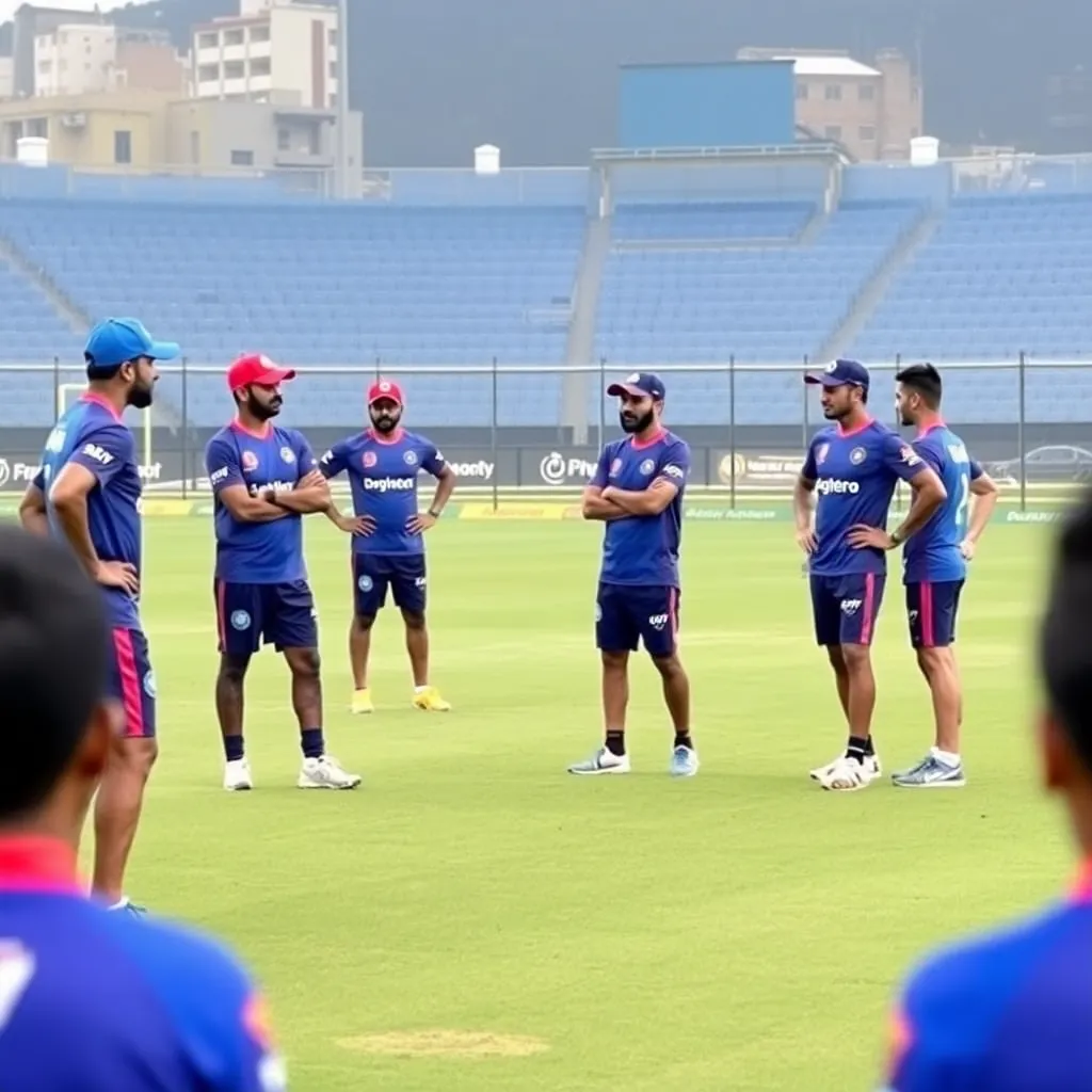 Dishant Yagnik coaching Rajasthan Royals players on field during IPL practice session