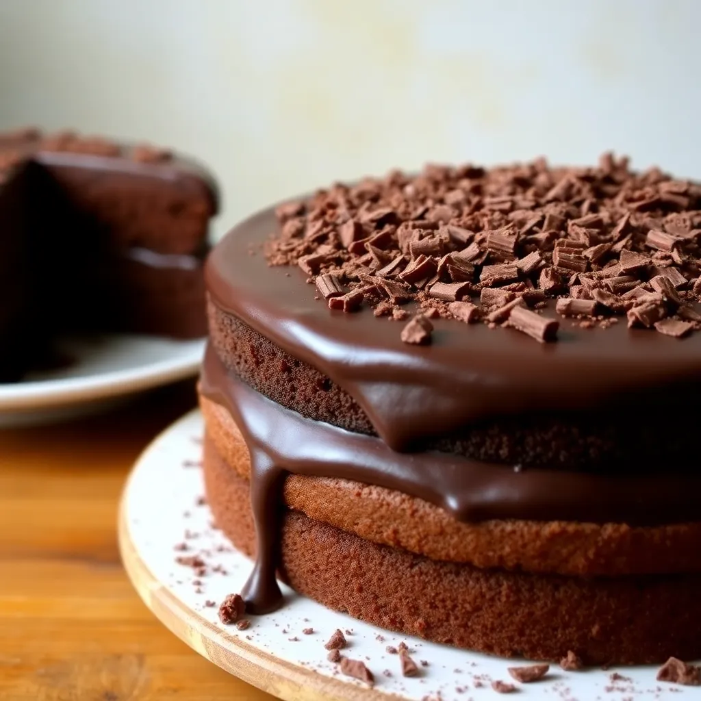 Kek Coklat Indulgensi - moist chocolate cake layered with rich dark chocolate ganache, topped with chocolate shavings