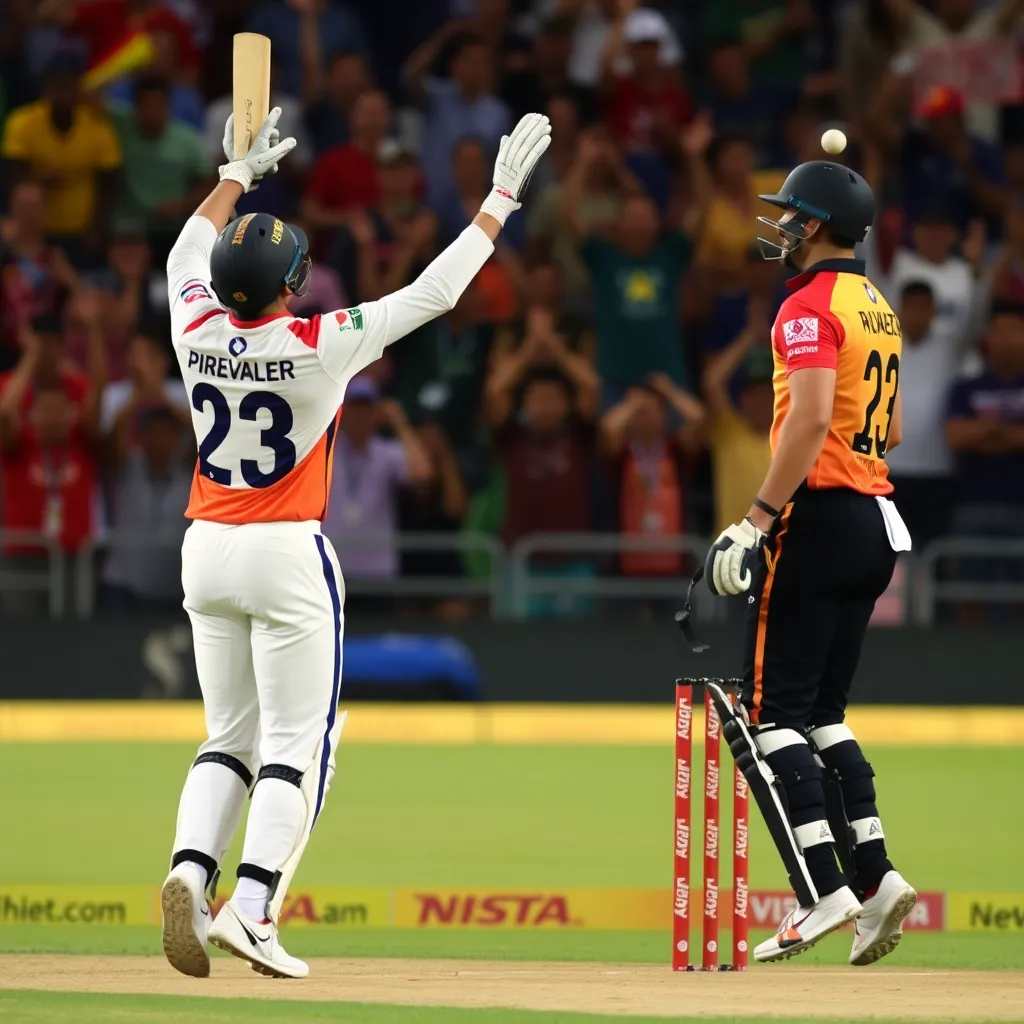 Cricket pakistan players celebrating a wicket with fans cheering in the background during IPL 2025