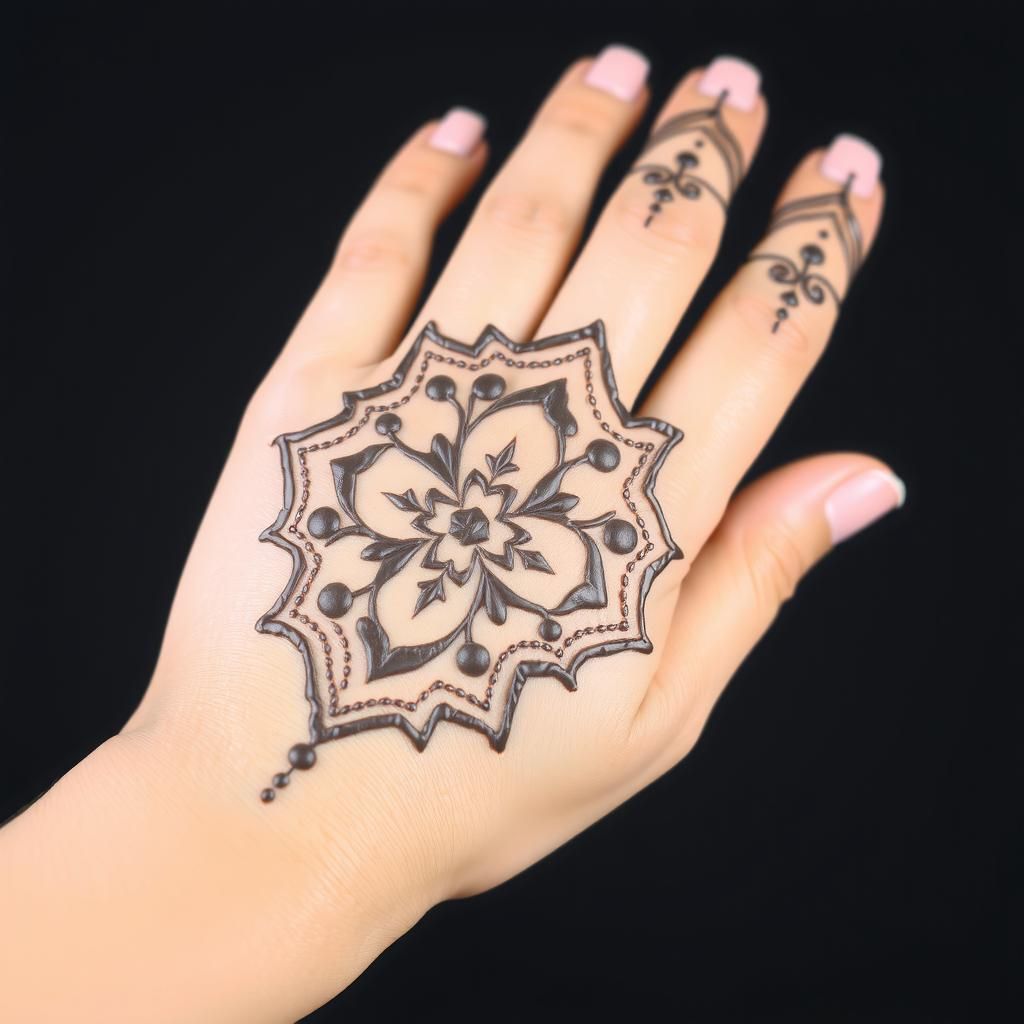 Modern geometric Mehandi design on a hand