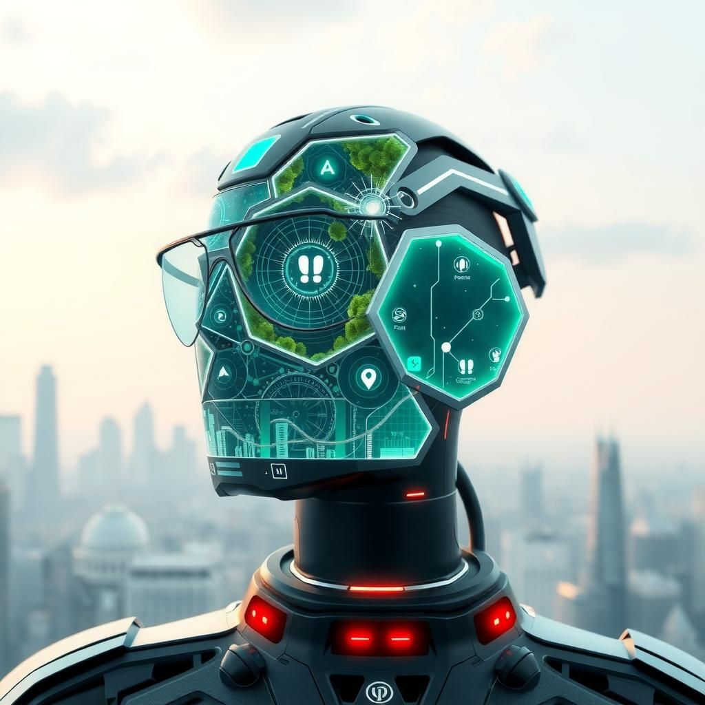 A futuristic representation of sustainable AI development