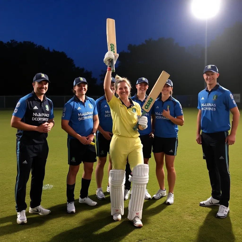 Annerie Dercksen celebrating maiden fifty in cricket match with teammates