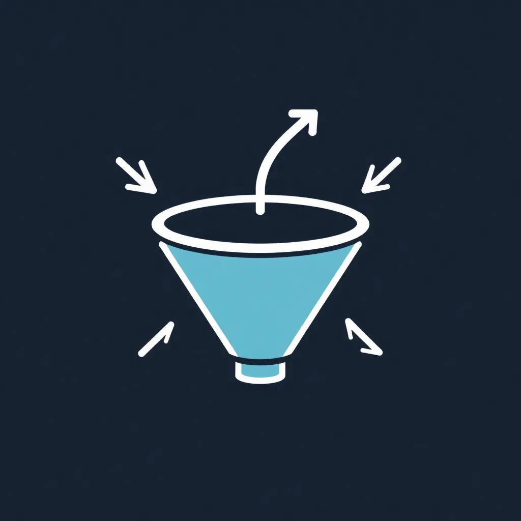 Icon representing conversion-focused funnels with funnel shape and arrows