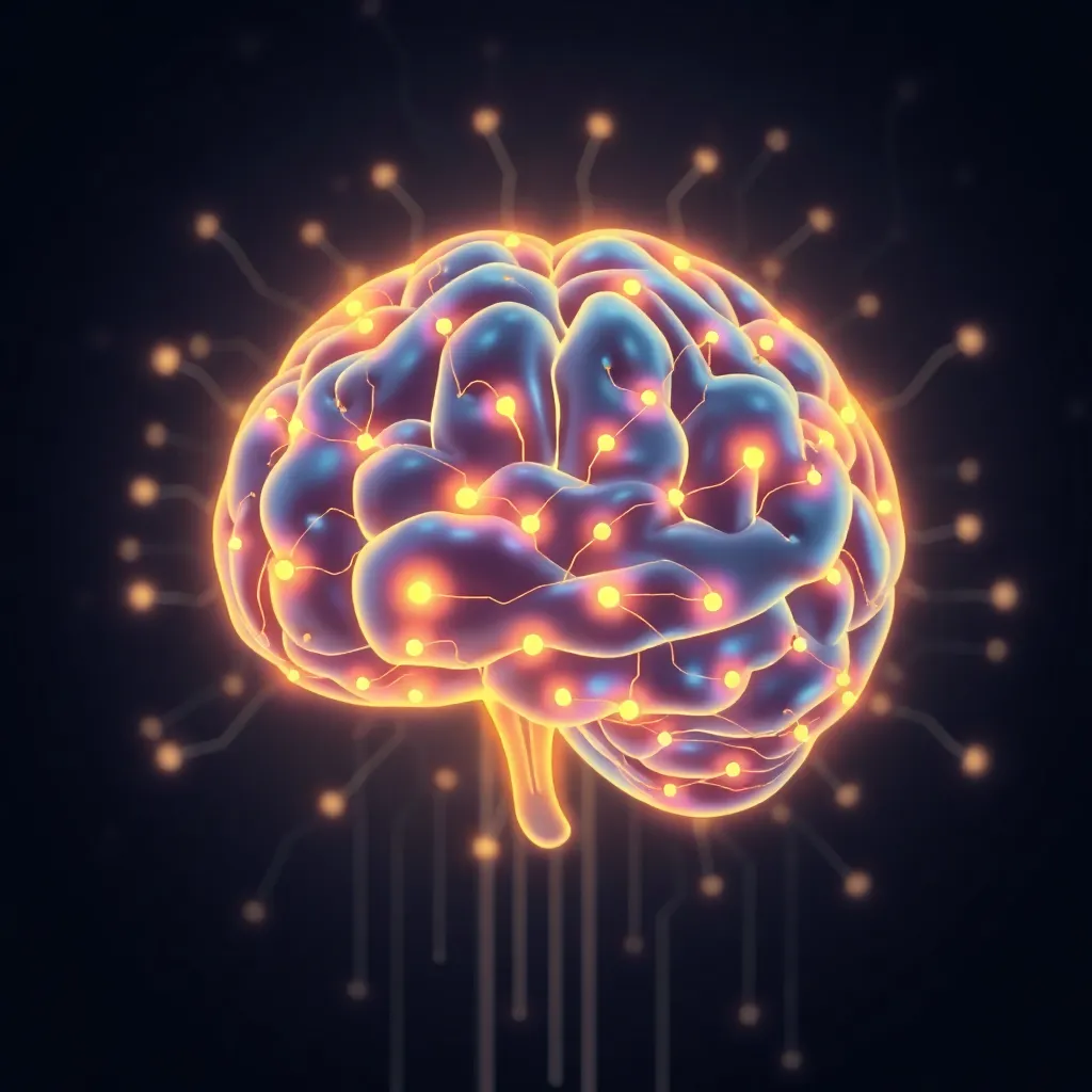 Illustration of a glowing AI brain with circuits representing artificial intelligence