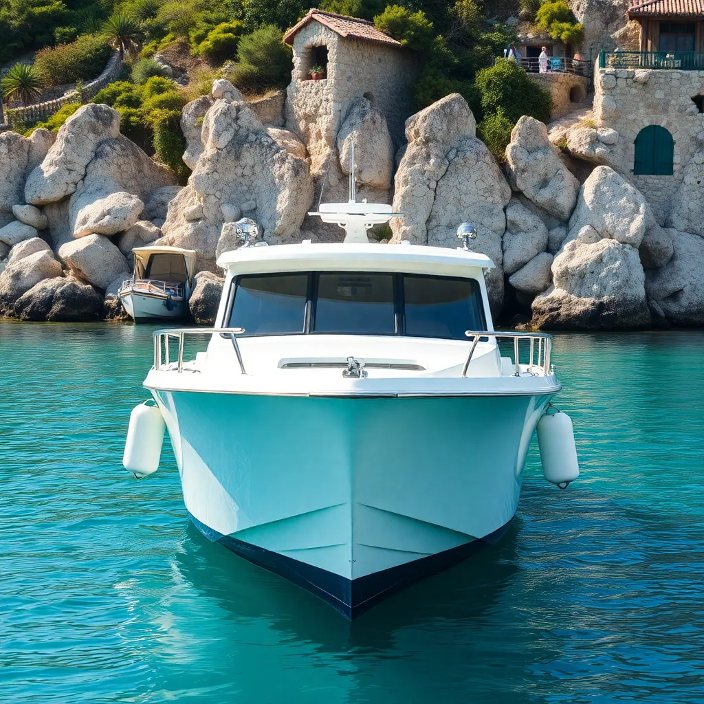 White boat facing front right side