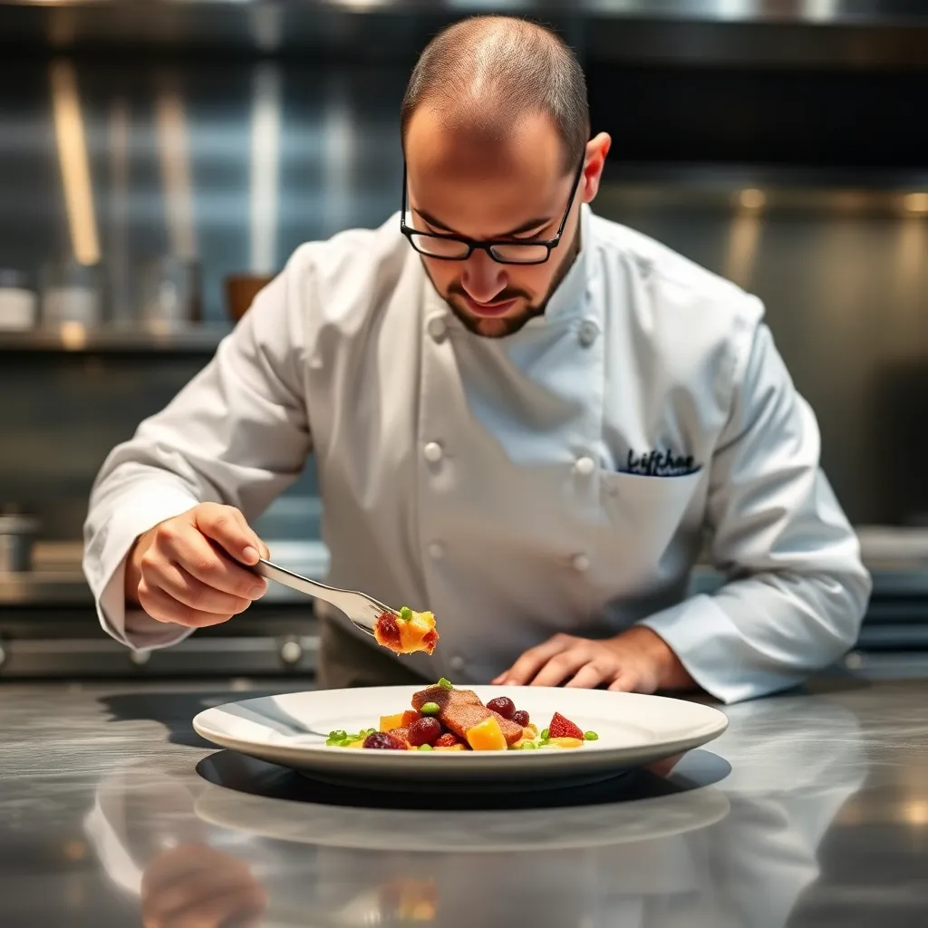 Chef carefully plating a dish