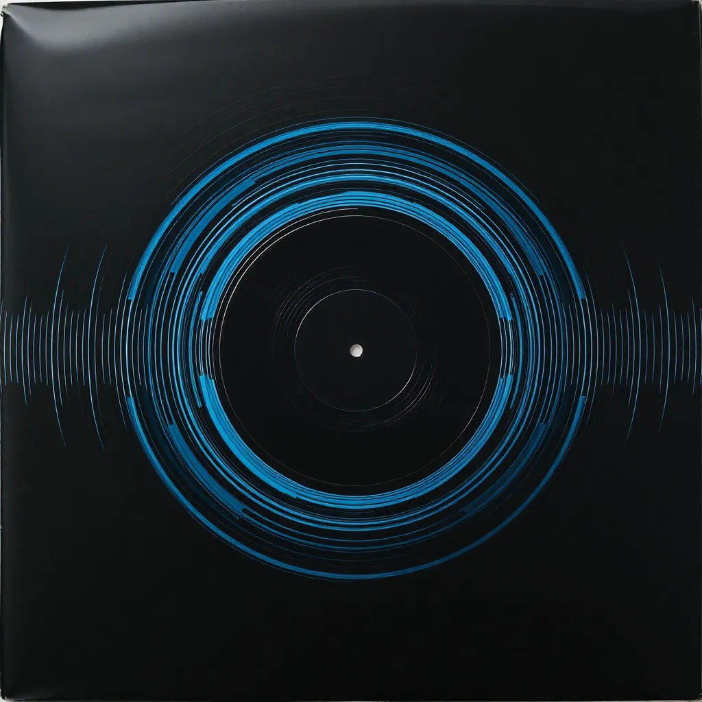 Album cover art showing a black vinyl record with cyan and white sound waves emanating from the center