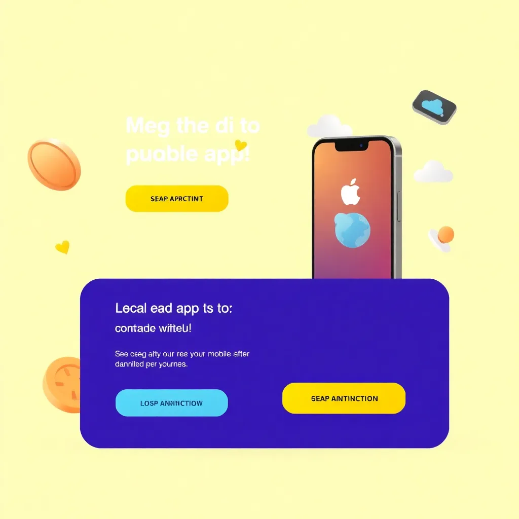 Screenshot of a mobile app landing page with animated elements and call to action buttons