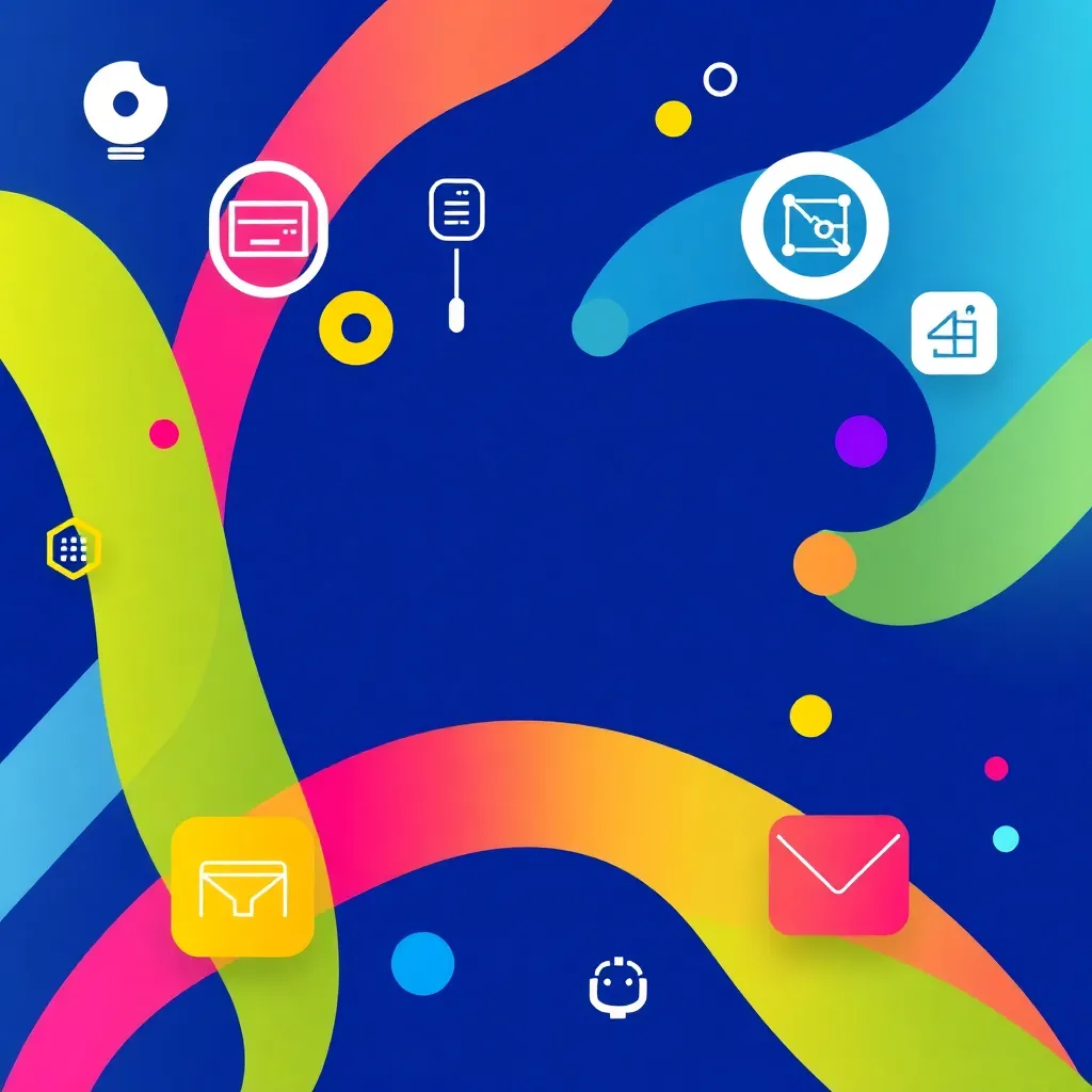 Creative colorful abstract illustration representing web design and technology with vibrant shapes and icons