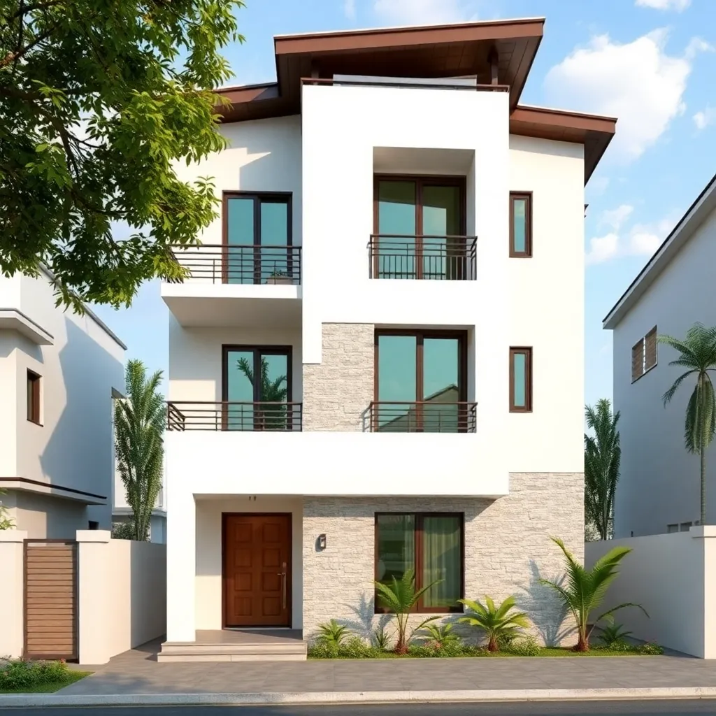 Modern 3 story house with balconies and stone facade, residential cum commercial, Kalaburagi [KA]