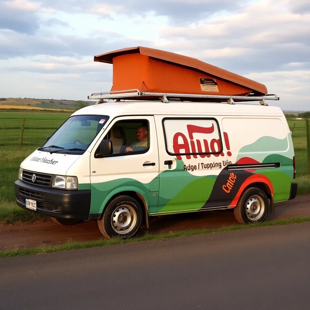 Mobile van with promotional branding in rural area