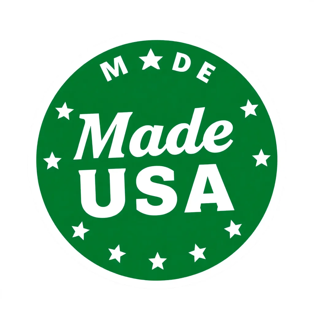 Made in USA badge, circular green and white