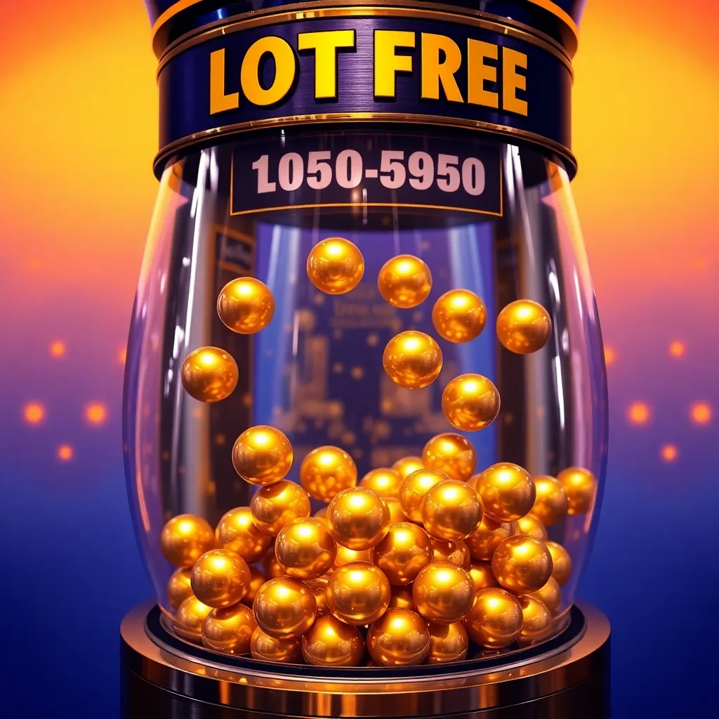 Lottery draw machine with golden balls spinning during Dubai Duty Free Lottery event