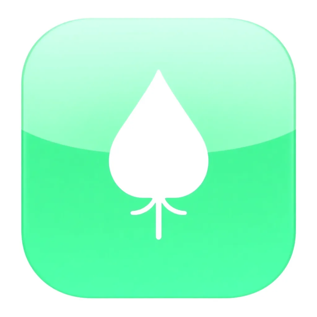 Icône d'application mobile verte avec un symbole de feuille blanche au centre