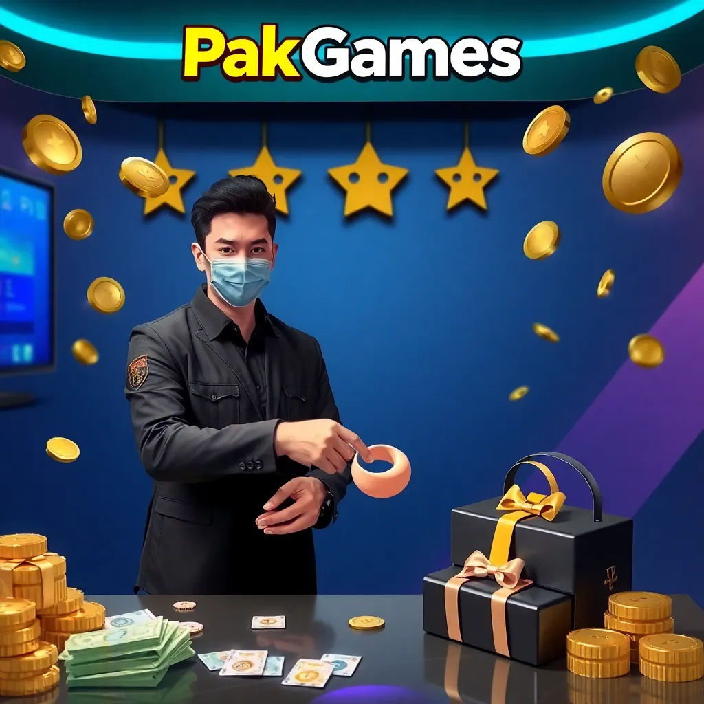 PakGames agent receiving rewards and bonuses, showing cash prizes and luxury items