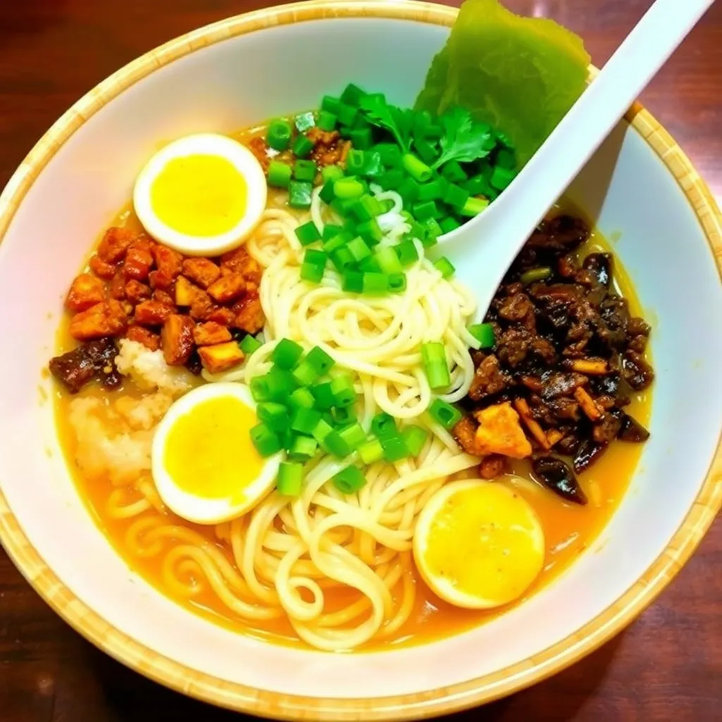 Large bowl of Mie Kuah Jumbo with assorted toppings and noodles