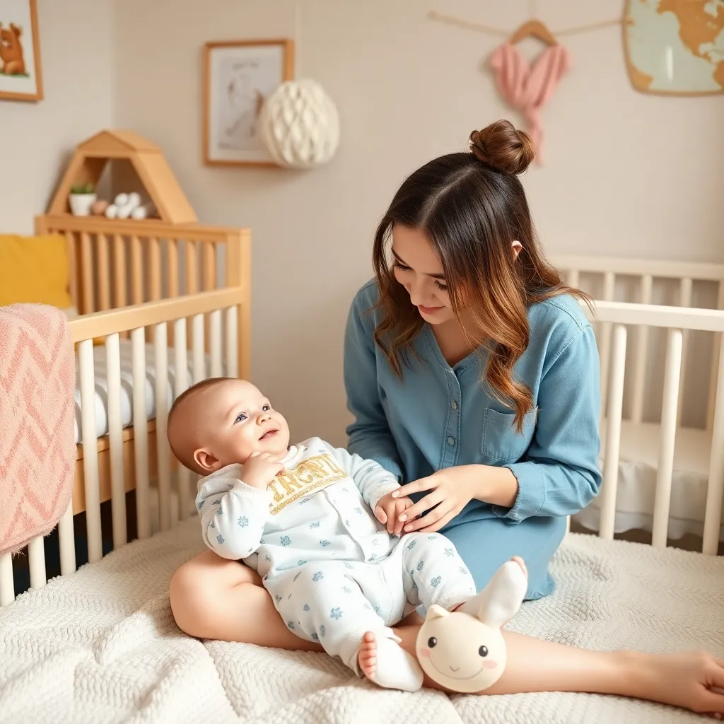 Baby sitter playing with infant