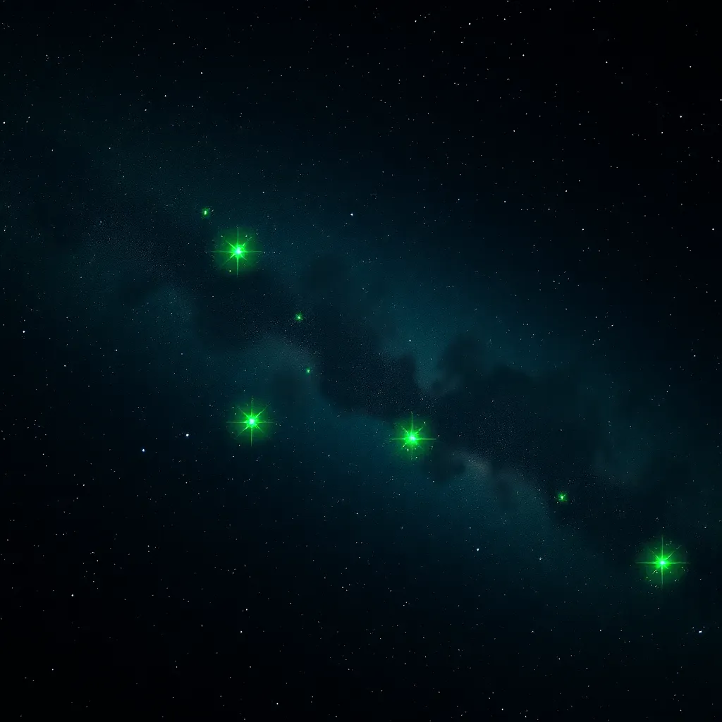 Dark galaxy with multicolor neon stars and subtle glowing nebula clouds