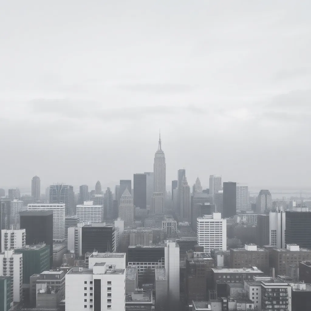 Gray cityscape skyline background with buildings