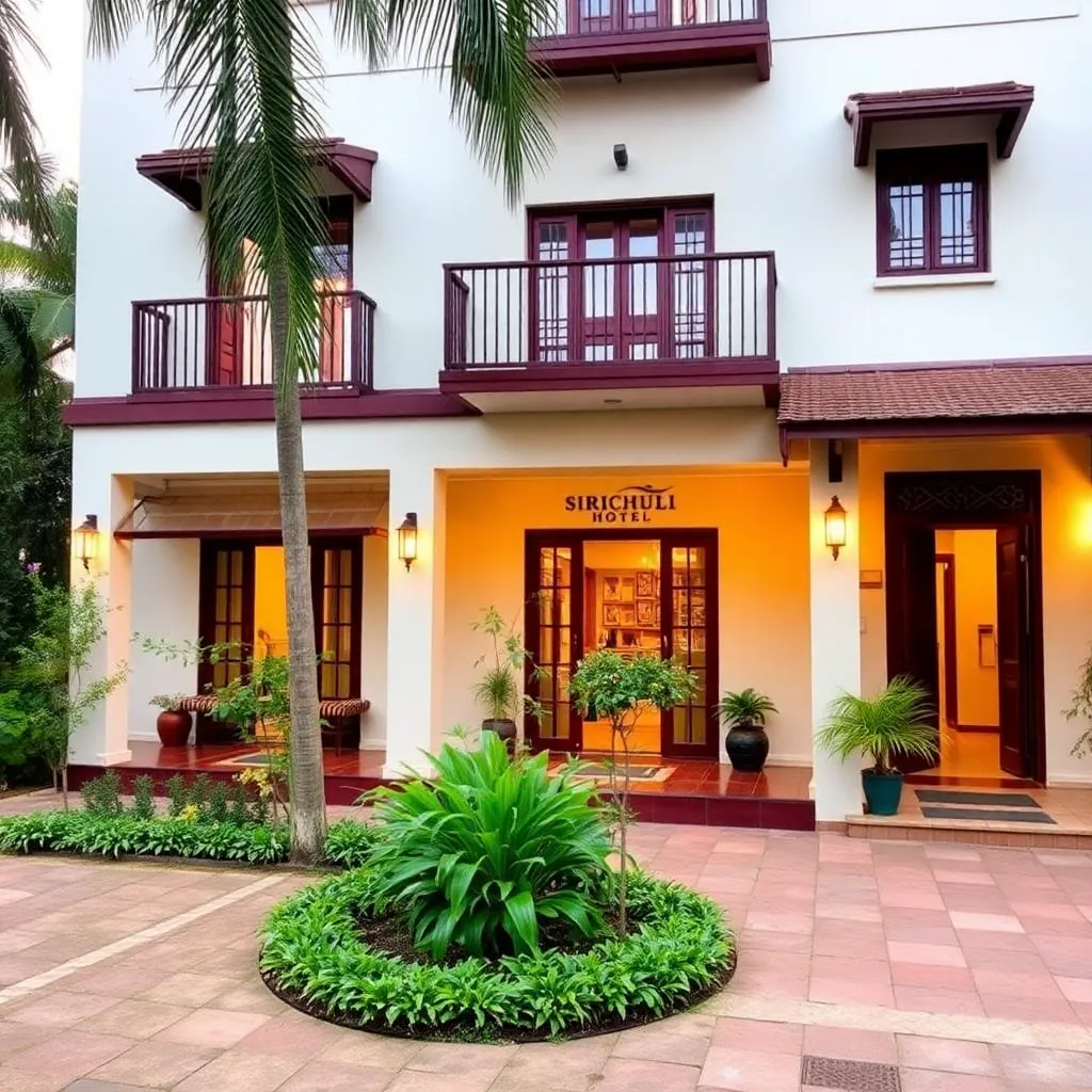 Exterior of Siraichuli Hotel in Bharatpur with garden and entrance