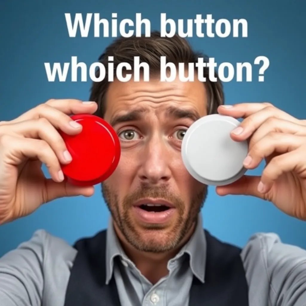 Two buttons meme template showing a man sweating and confused about which button to press