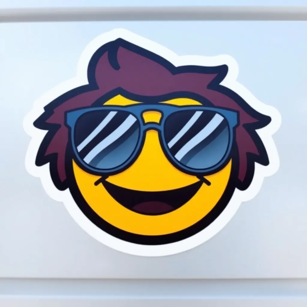 Smiling face with sunglasses emoji sticker, cool yellow face