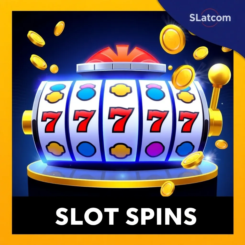Graphic showing slot machine reels with winning combinations and coins bursting out, symbolizing winning spins