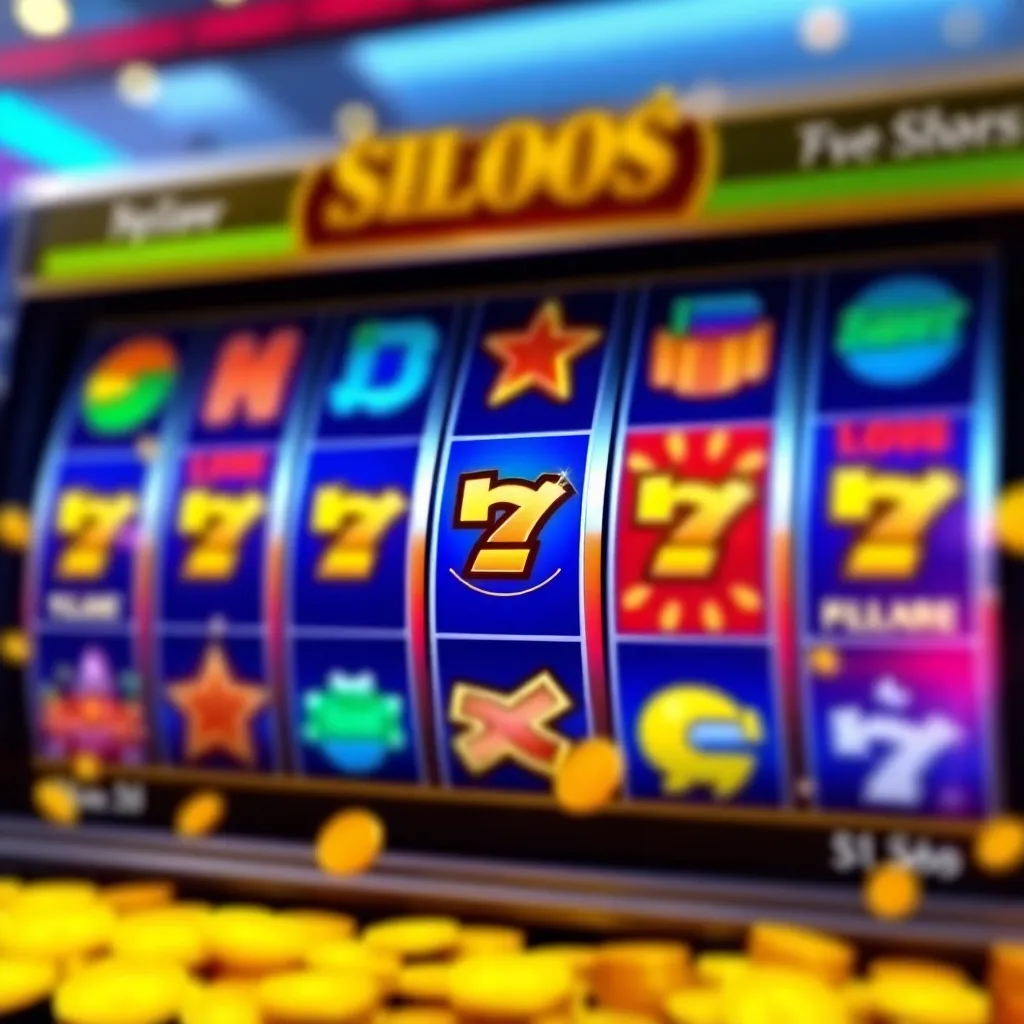 Slot game demo screen showing colorful spinning reels and virtual coins