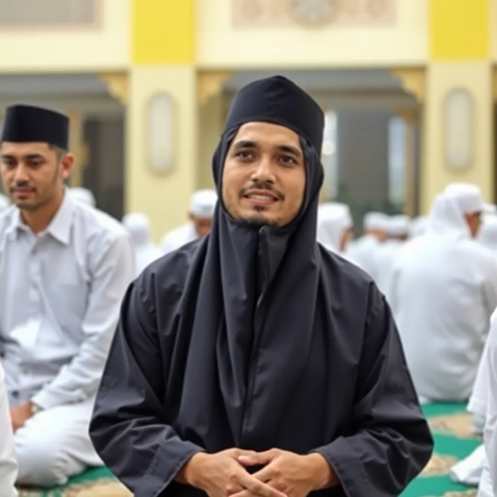 Foto Ustadz Ahmad, seorang pria muda mengenakan peci hitam dan kemeja putih, tersenyum ramah