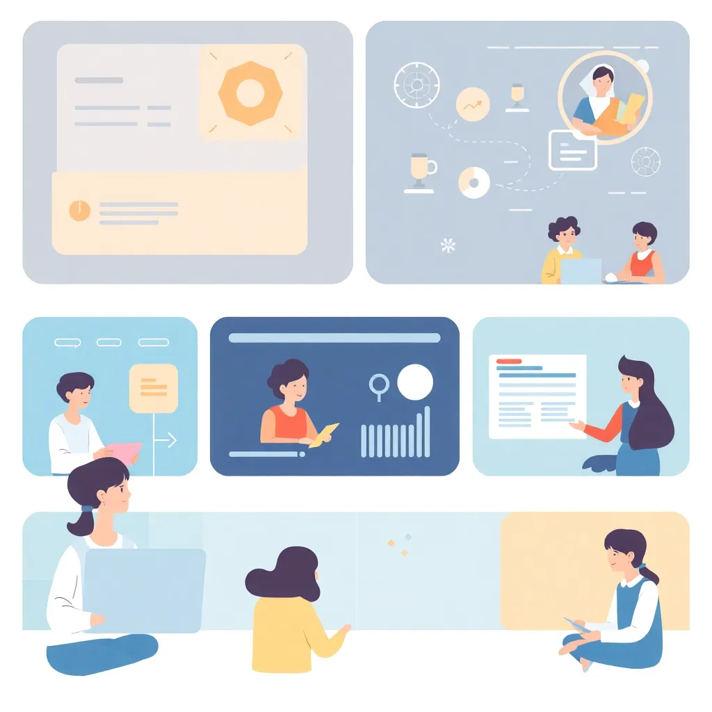 Illustration of AI-powered learning platform with diverse learners and digital course content