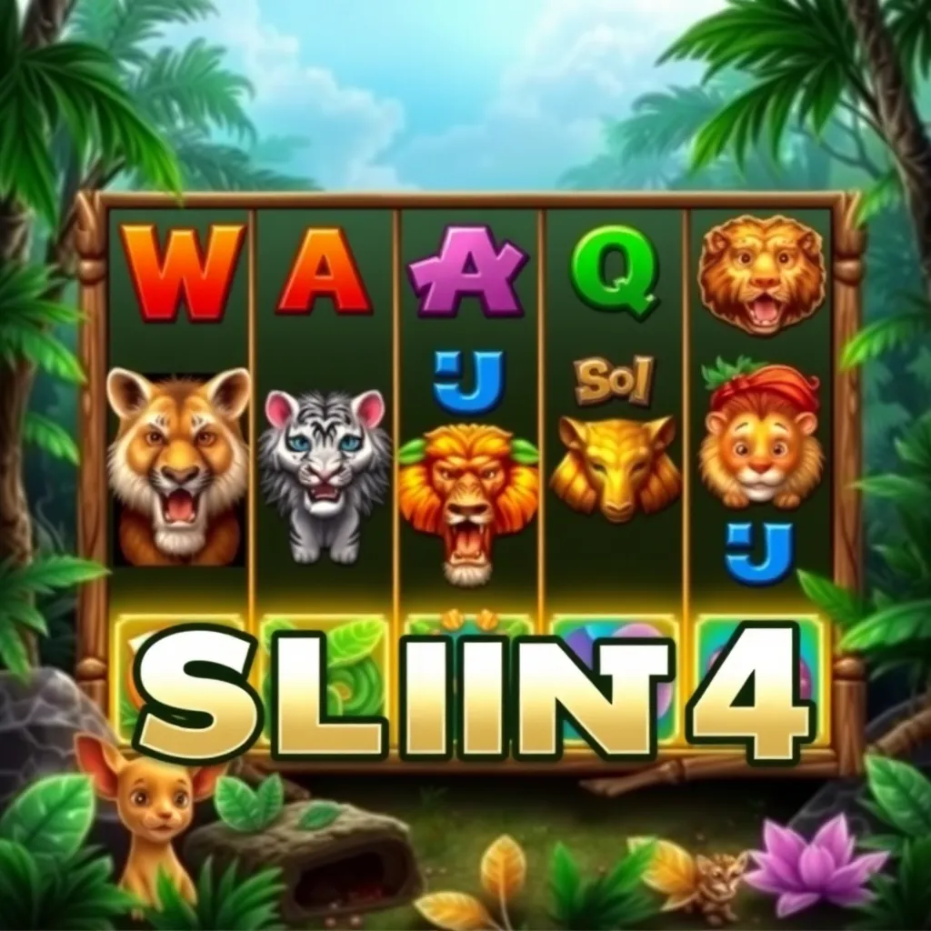 Slot Game 4 showing wild safari animals and jungle themed slot reels