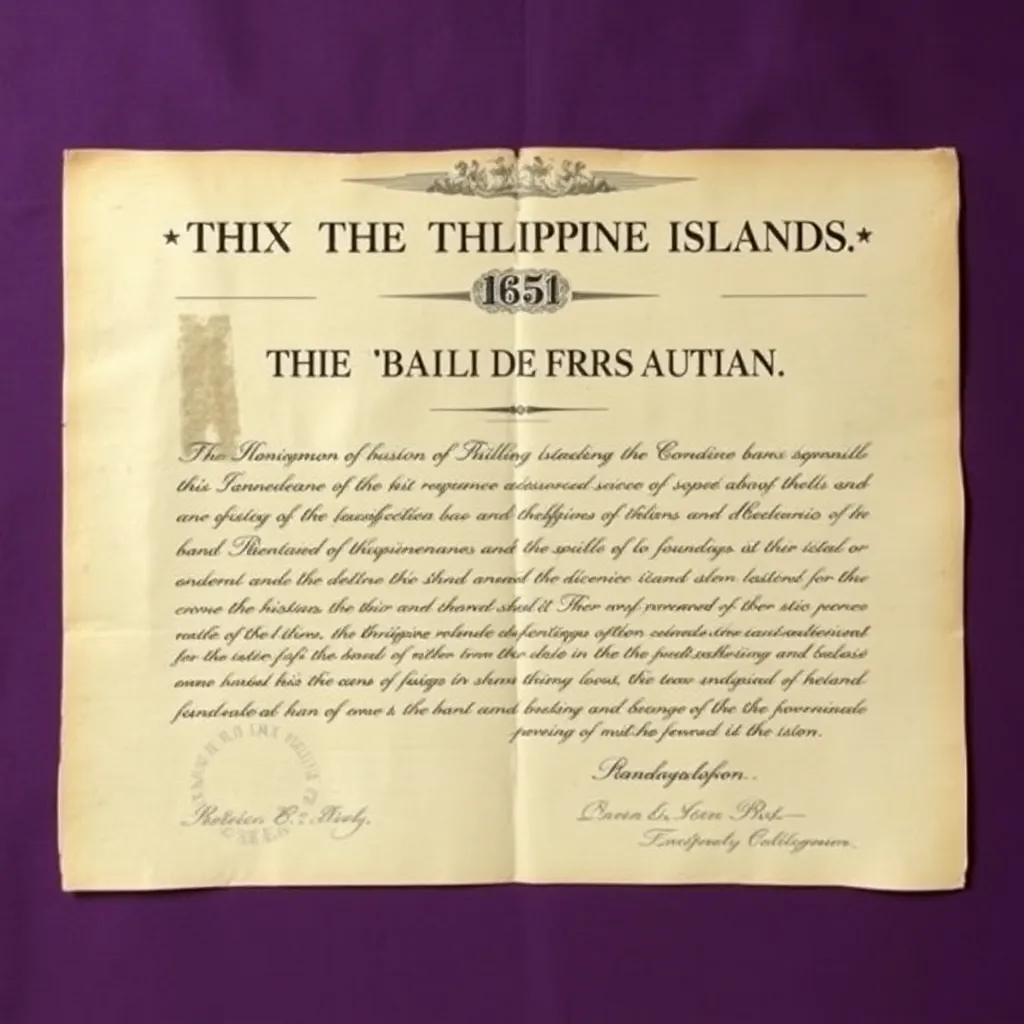 Historic founding document of Bank of the Philippine Islands dated 1851 with purple background