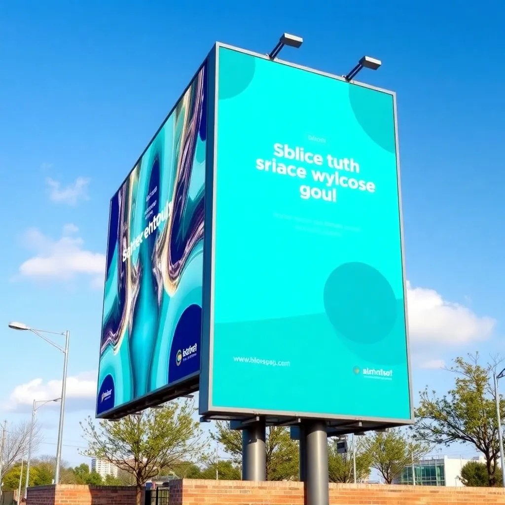 Outdoor billboard advertising campaign with vibrant teal and navy visuals