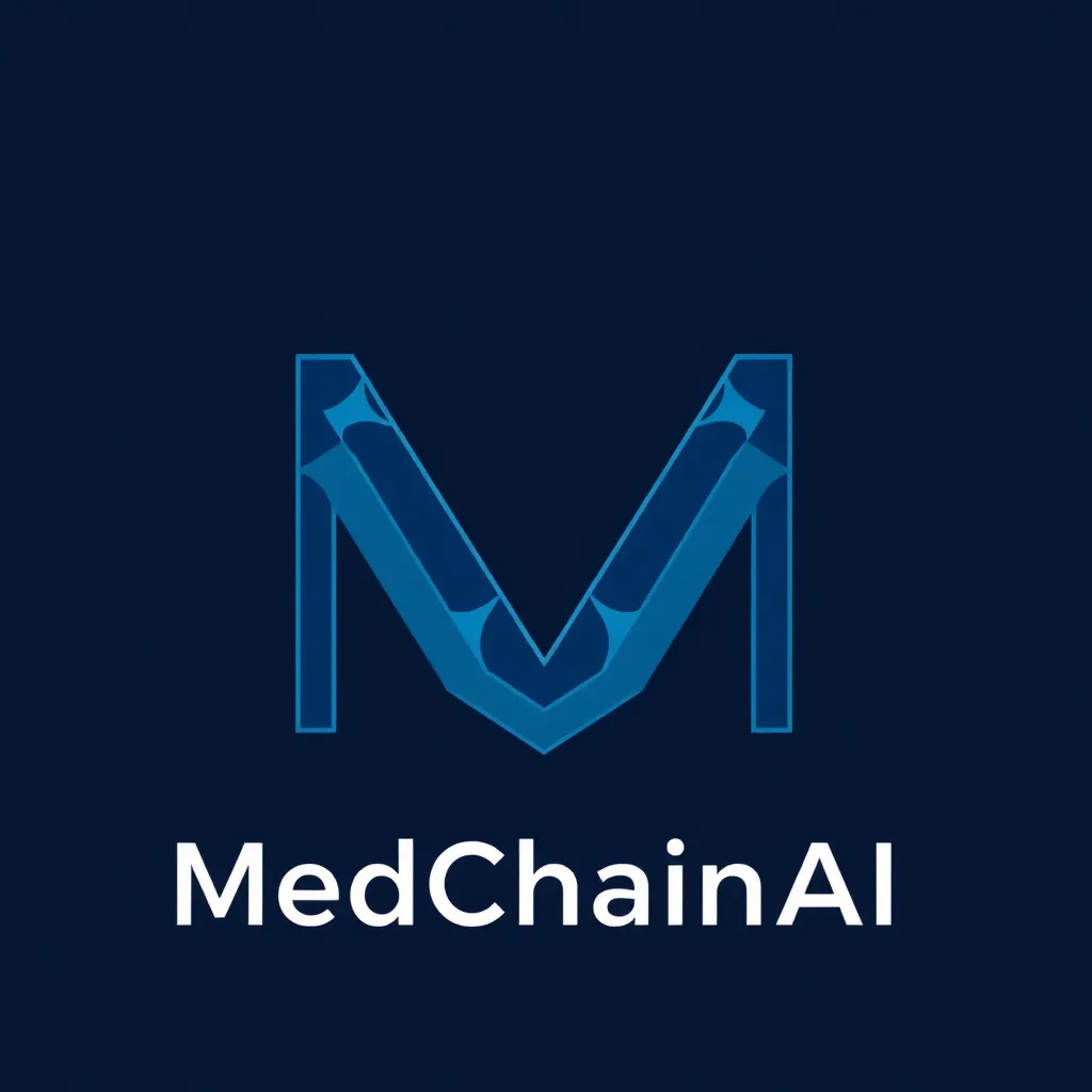 MedChainAI logo, stylized letter M with blockchain nodes