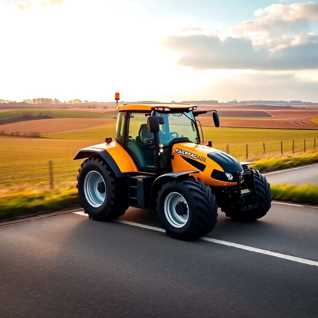 JCB Fastrac 4000 Series Tractor driving on a country road with fields
